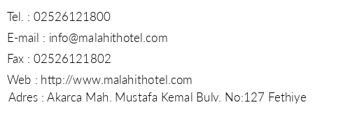 Malahit Hotel telefon numaralar, faks, e-mail, posta adresi ve iletiim bilgileri